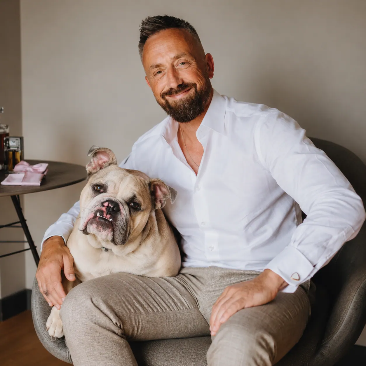 Robert von Jutschenka, Gründer von BabaFuchs, mit seinem Hund